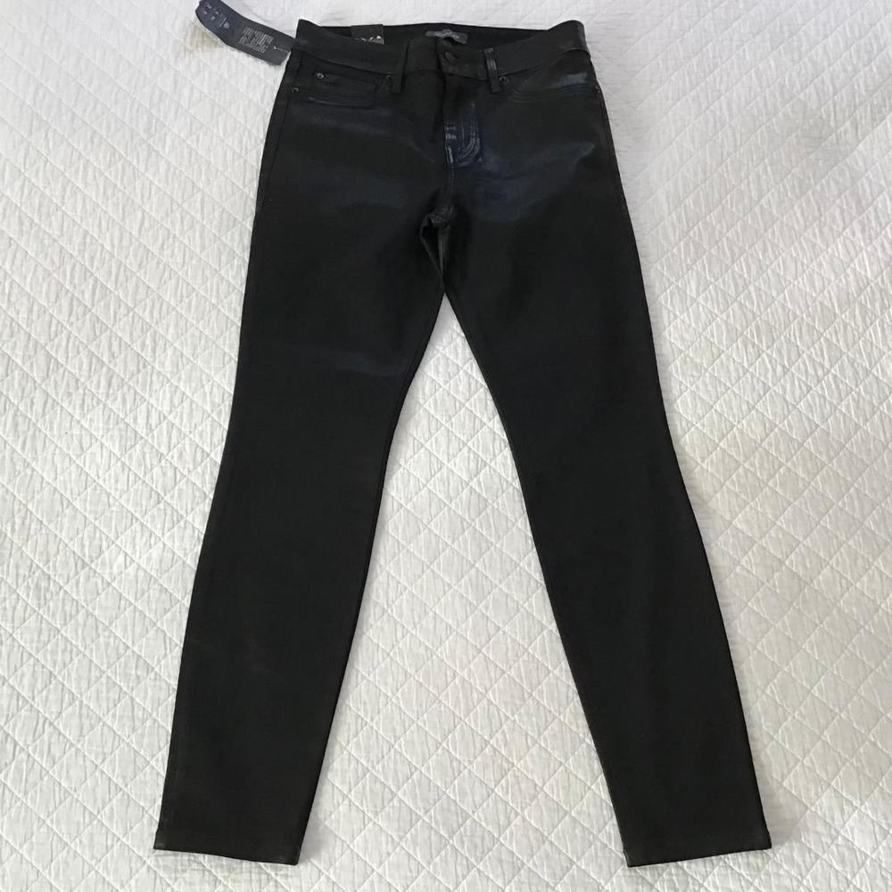 Level 99 Mid Rise Coated Skinny Jeans Forever Black 32/14 NWT Glam Bikercore NWT